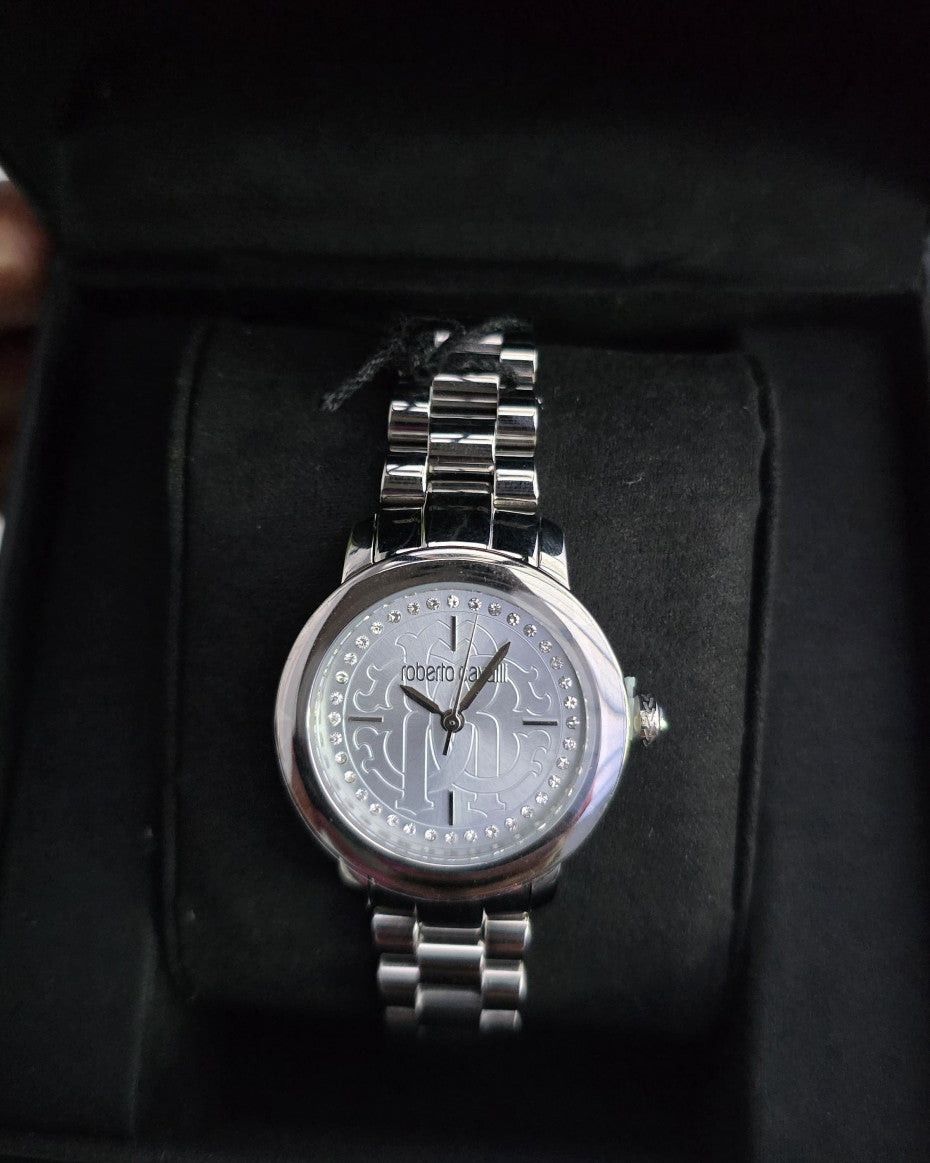 Roberto Cavalli Silver Tone Watch with Swarovski Stones