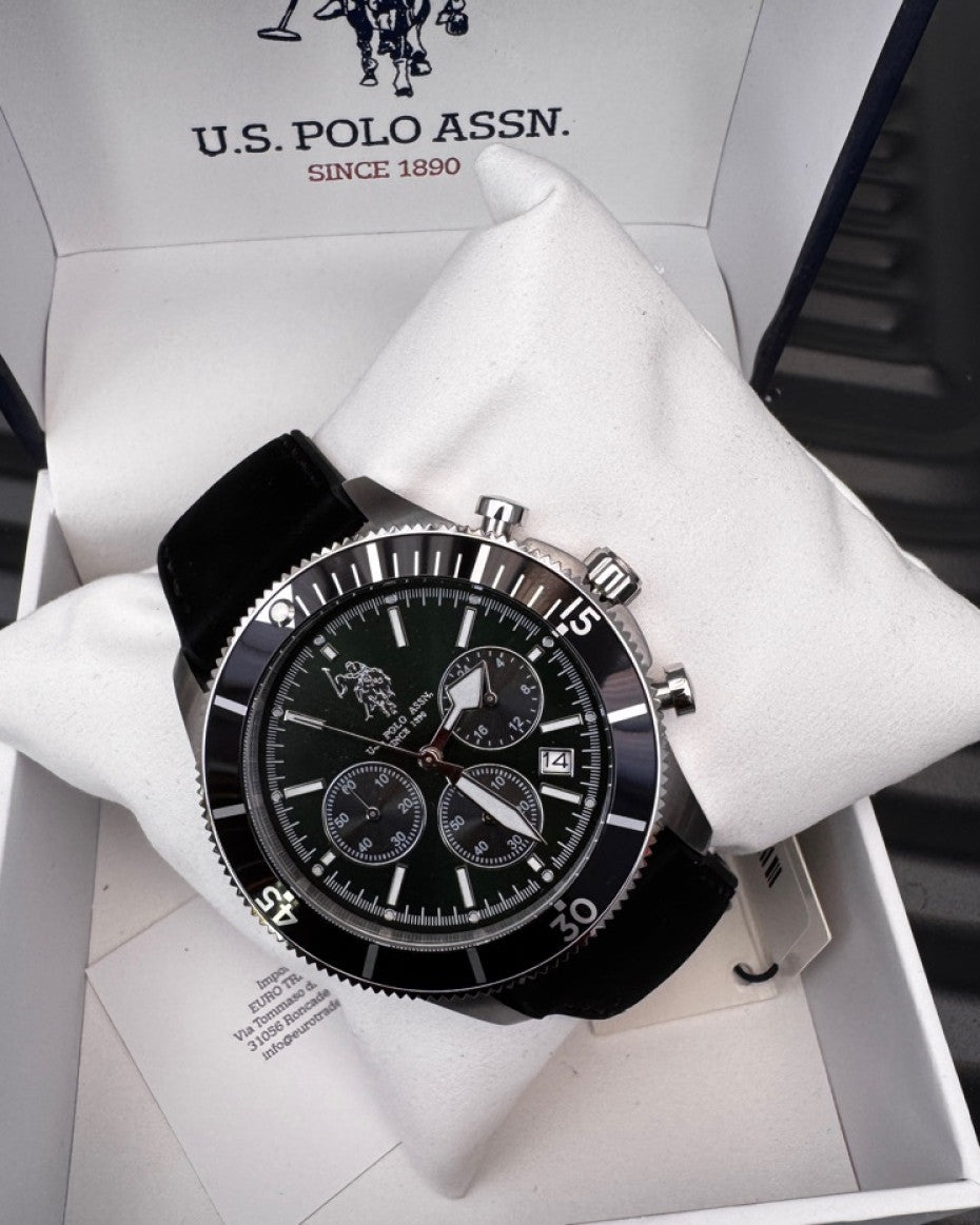US Polo Assn Black & Silver Tone Argo Chronograph Watch
