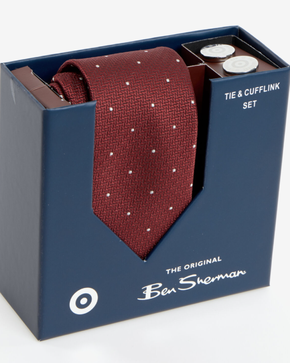 Red Spotted Tie & Cufflink Gift Set