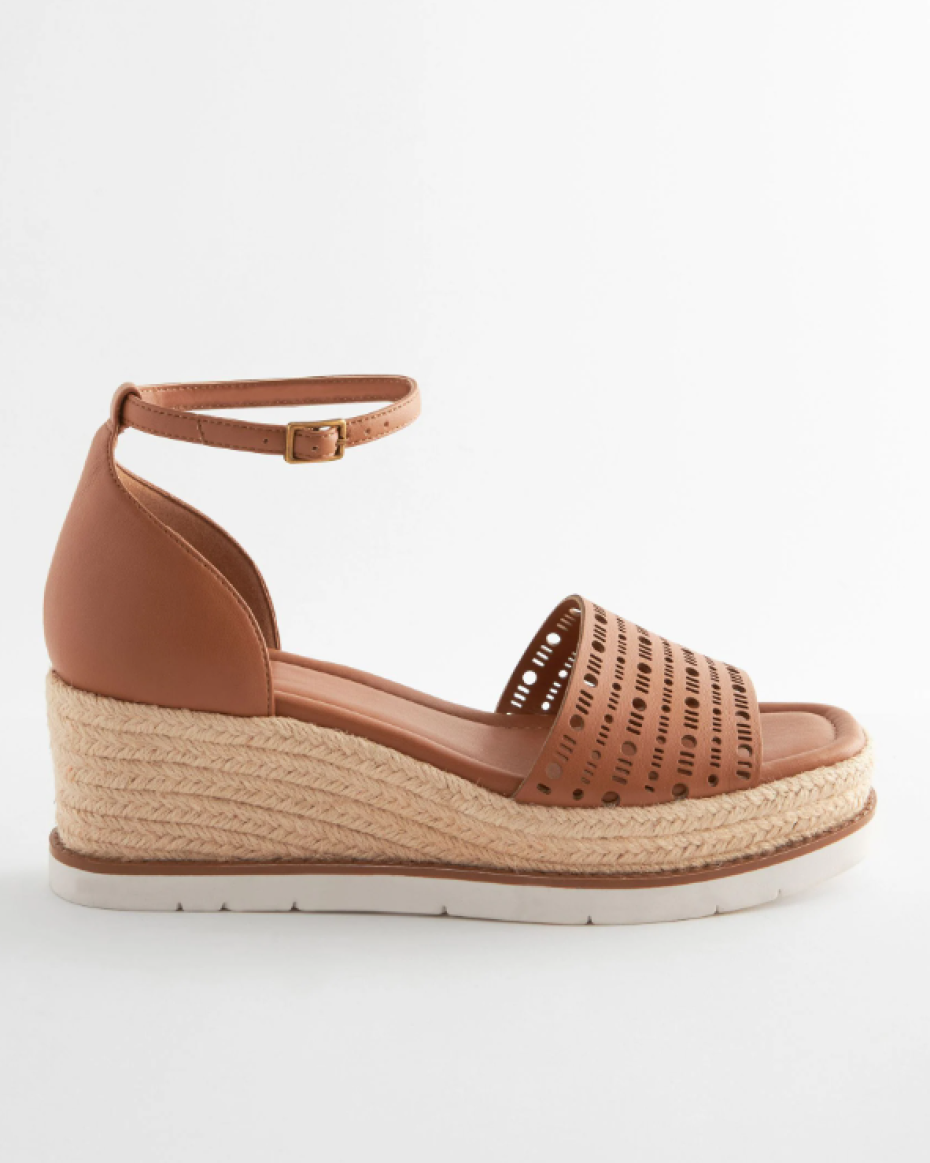 Tan Lasercut Espadrilles Wedges