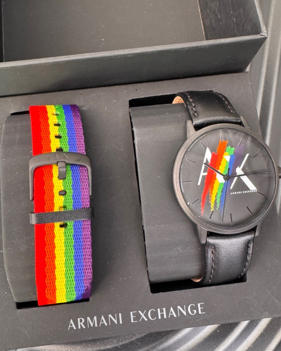 Armani Exchange rainbow quartz watch gift set
