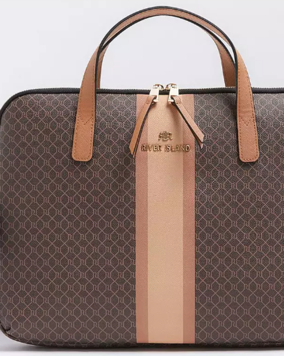 RI Brown Monogram Stripe Laptop Bag