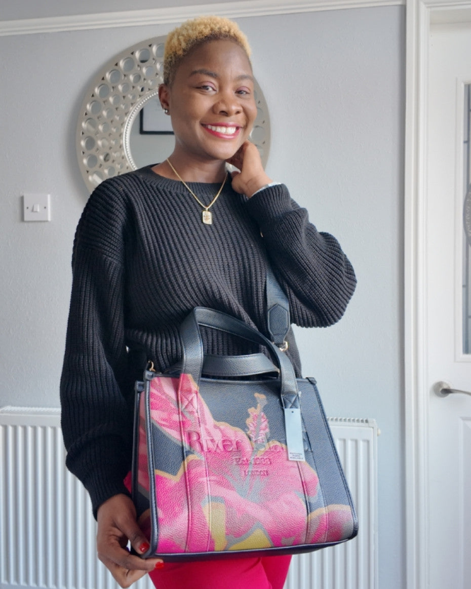 Black Floral Debossed Tote Bag
