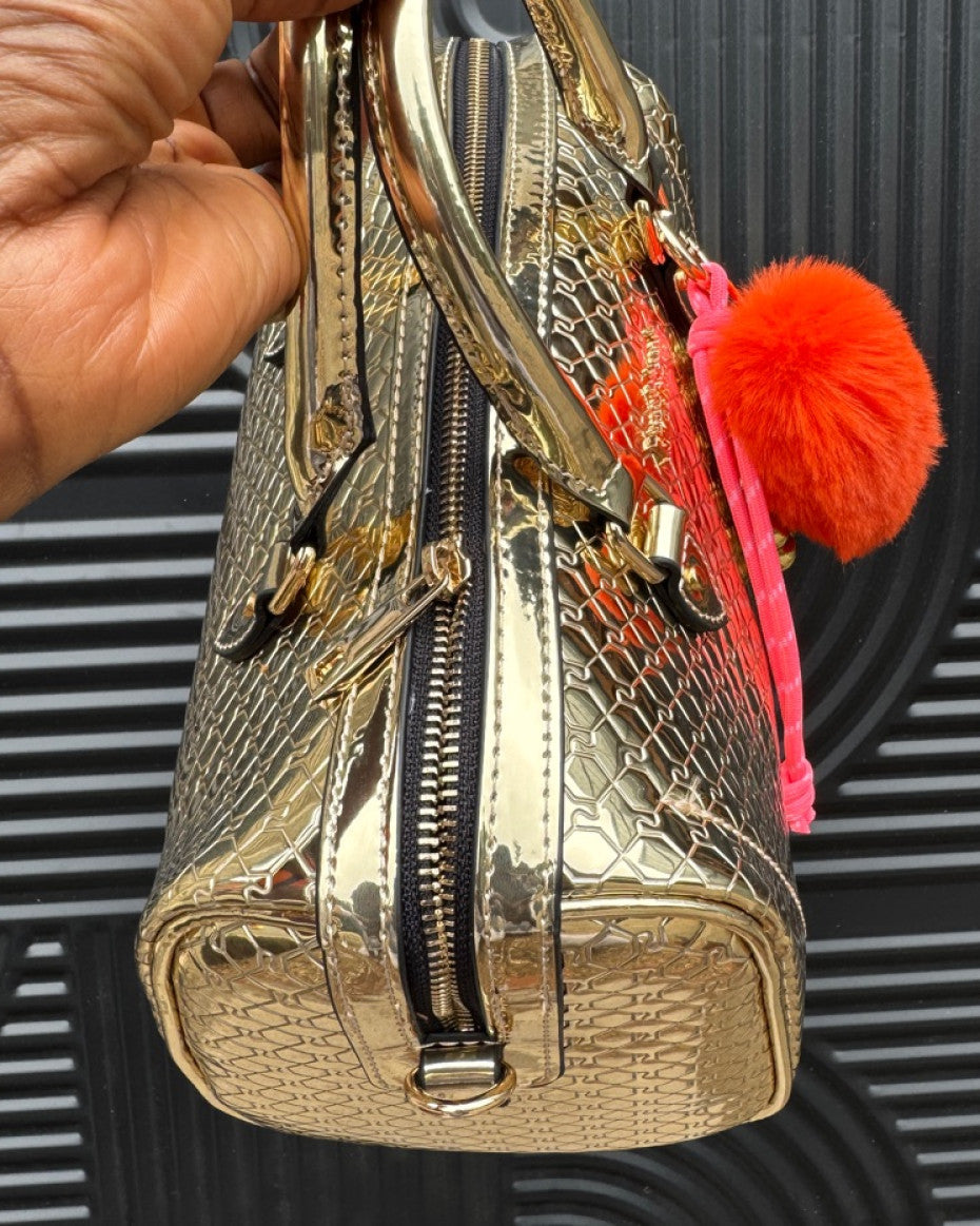 Gold Embossed Monogram Bowler Bag