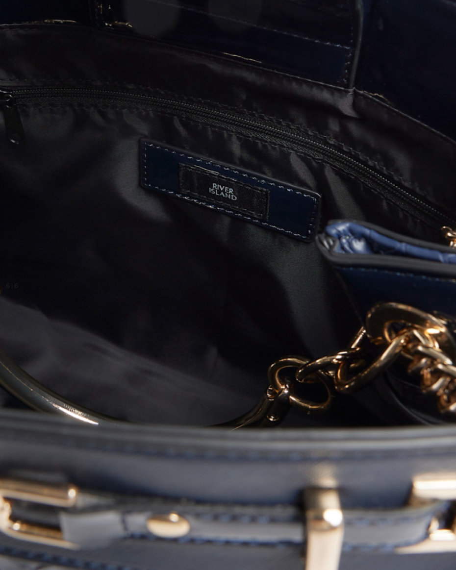 Navy Woven Chain Tote Bag
