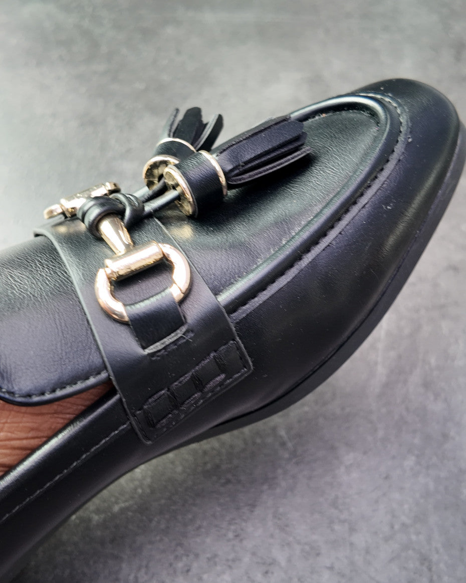 Black Leather Tassel Loafers
