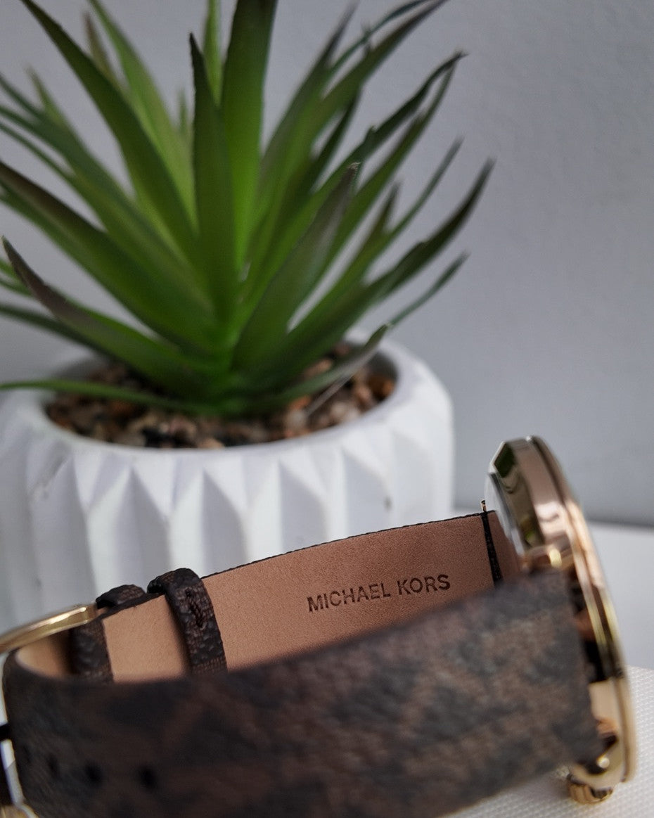 Michael Kors Monogram Leather Strap Watch