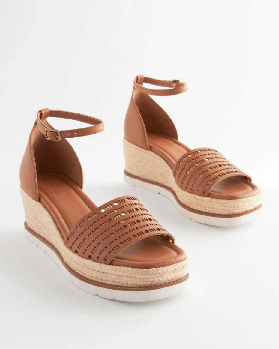 Tan Lasercut Espadrilles Wedges