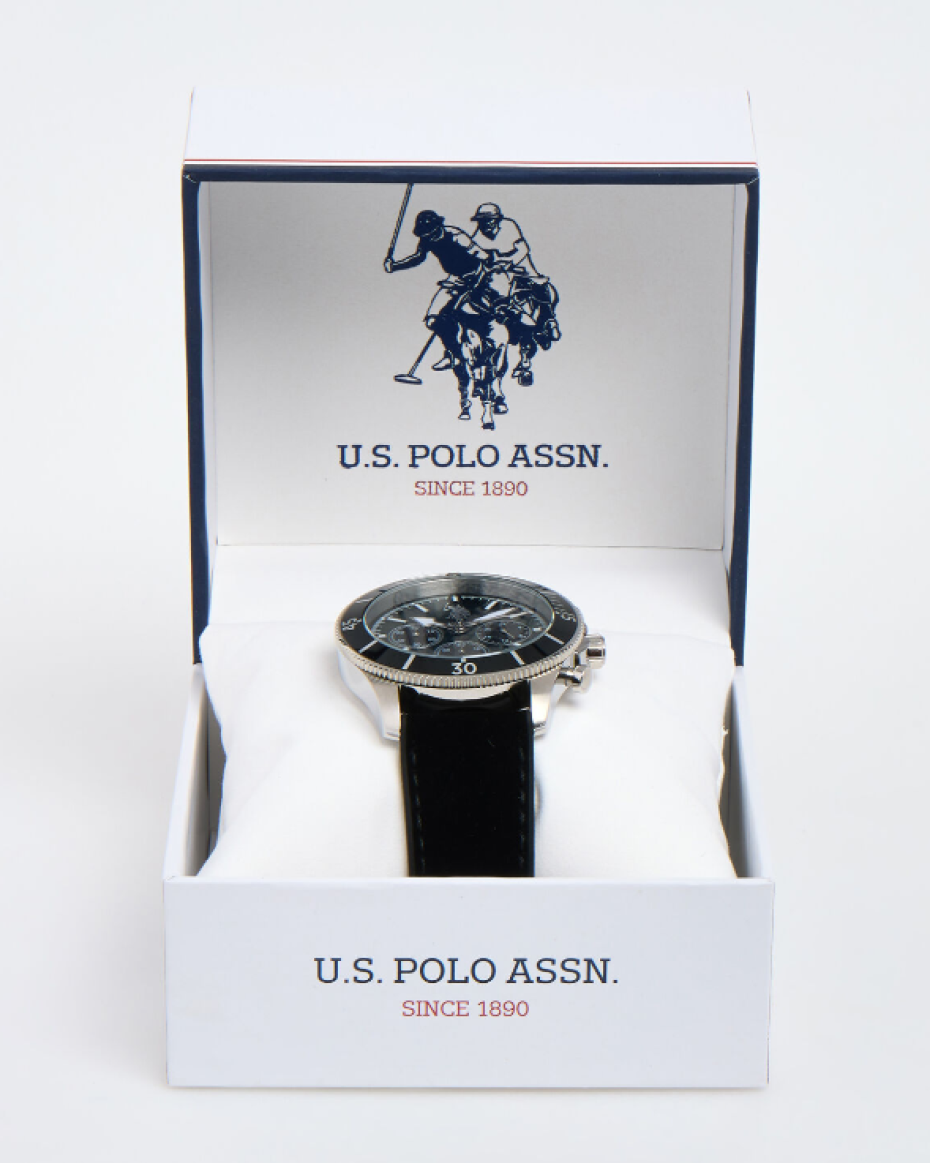 US Polo Assn Black & Silver Tone Argo Chronograph Watch