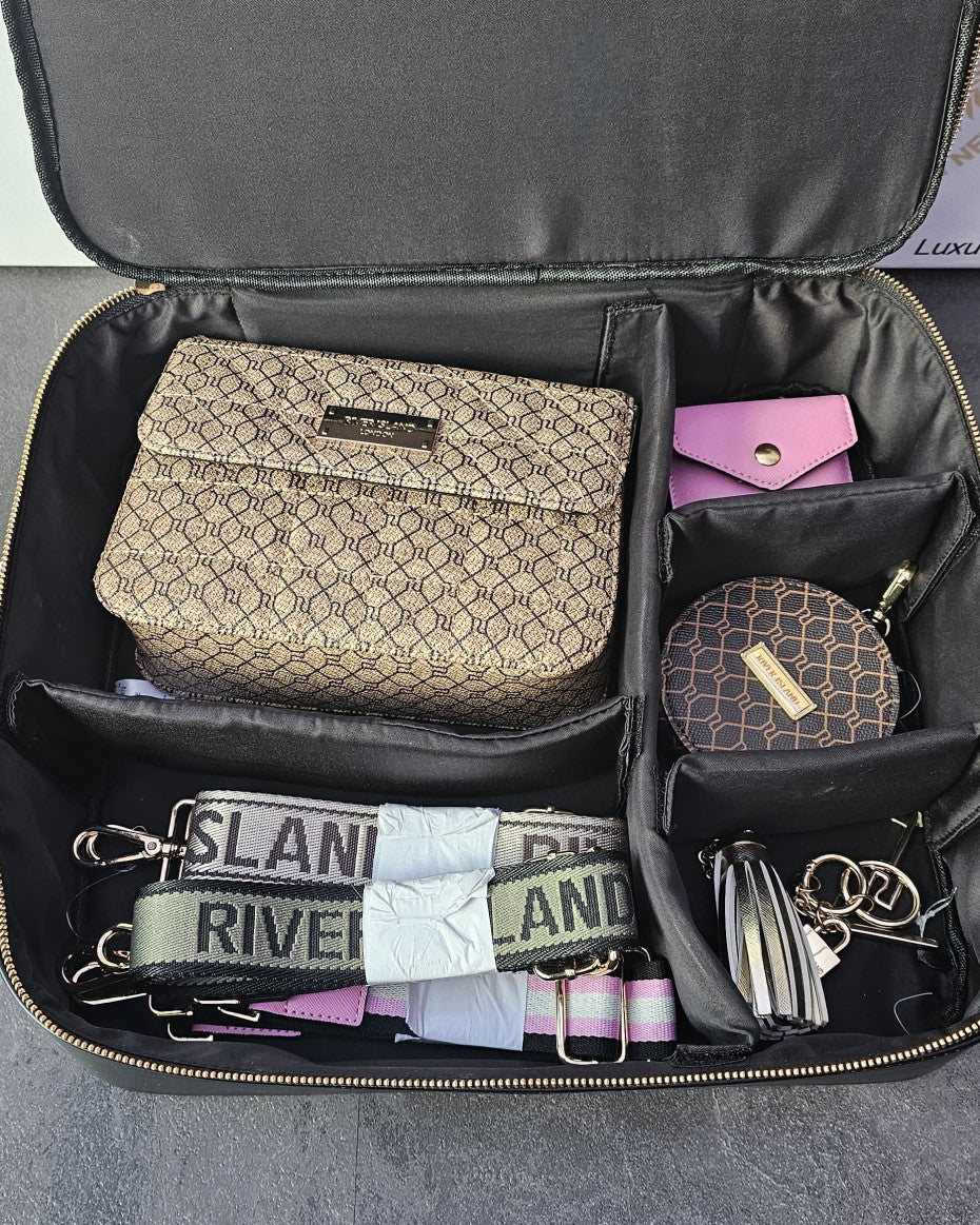 River Island monogram print cross body bag bundle