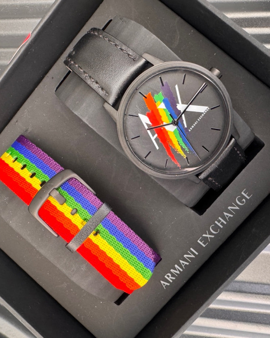 Armani Exchange rainbow quartz watch gift set