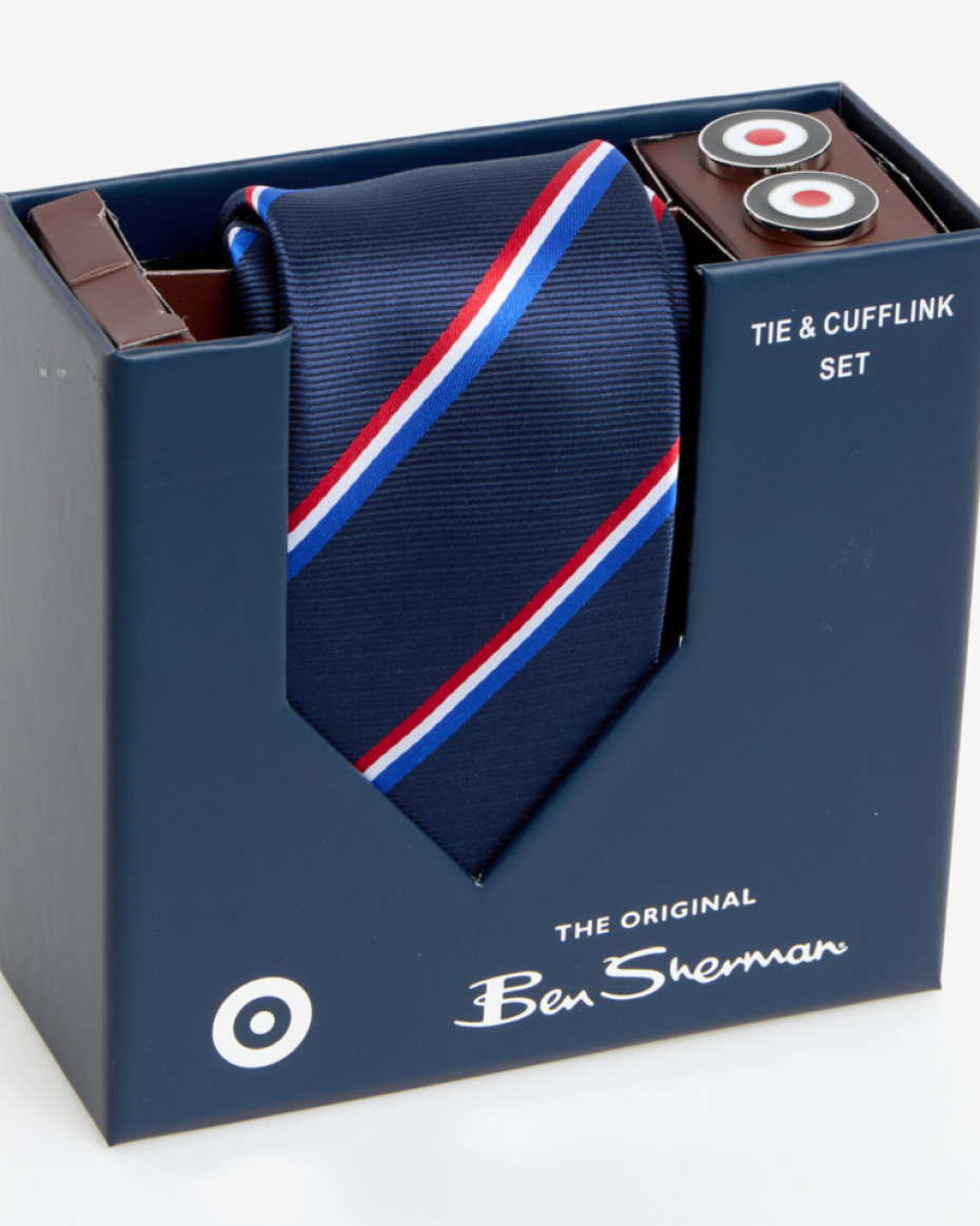Navy Striped Tie & Cufflink Gift Set