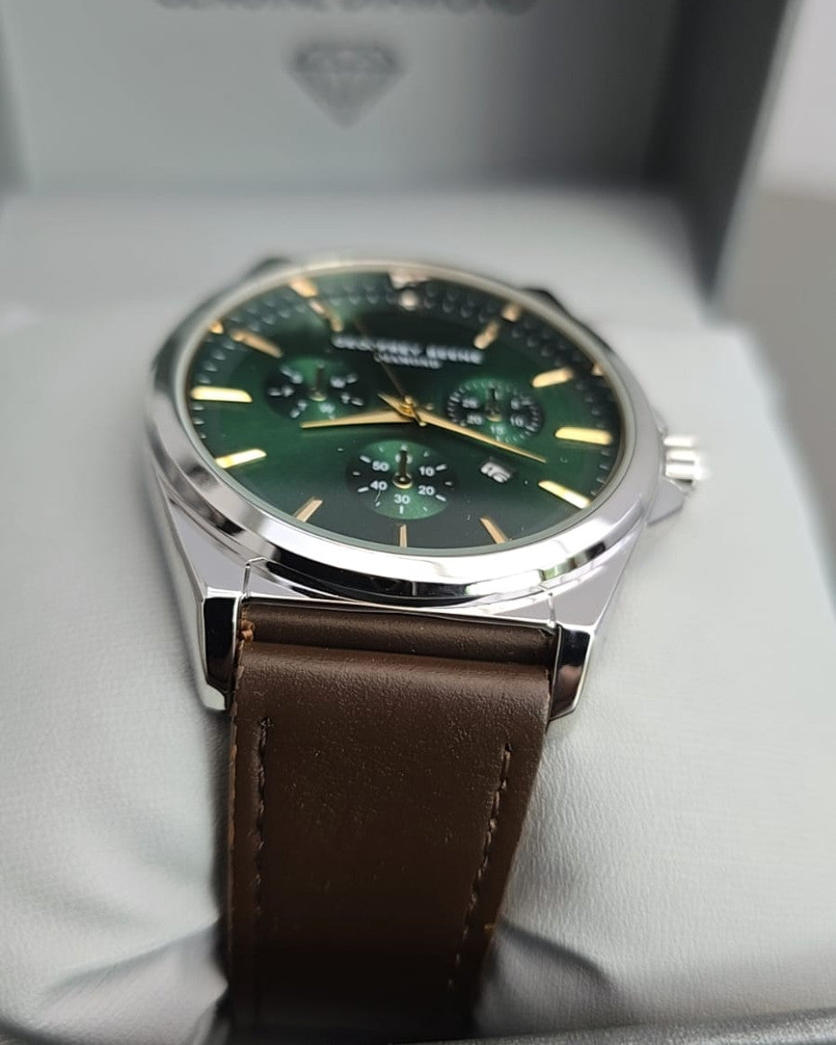 Silver Tone Brown Leather Band Watch