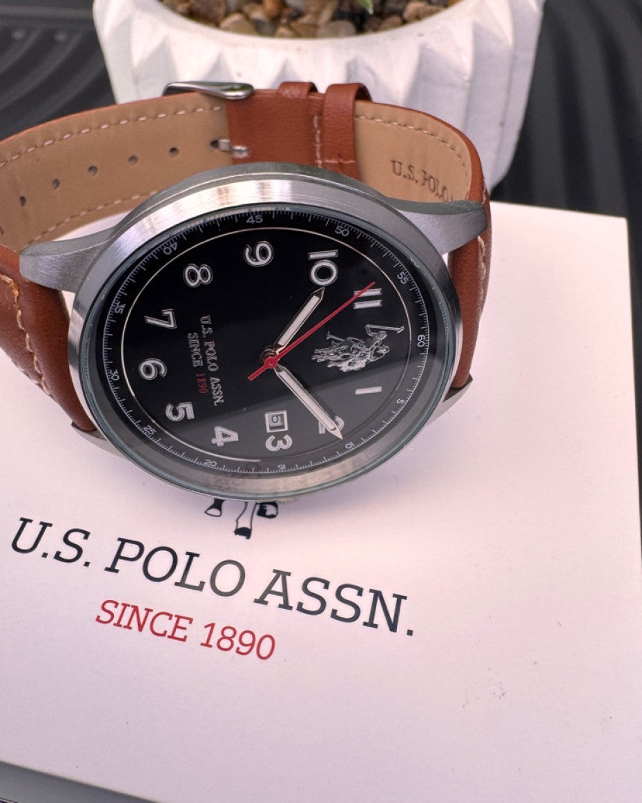 US Polo Assn Brown Leather Watch