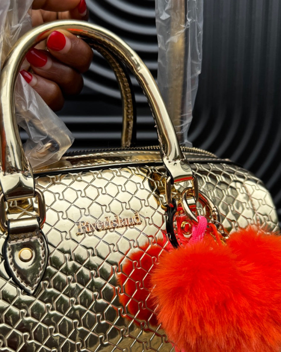 Gold Embossed Monogram Bowler Bag