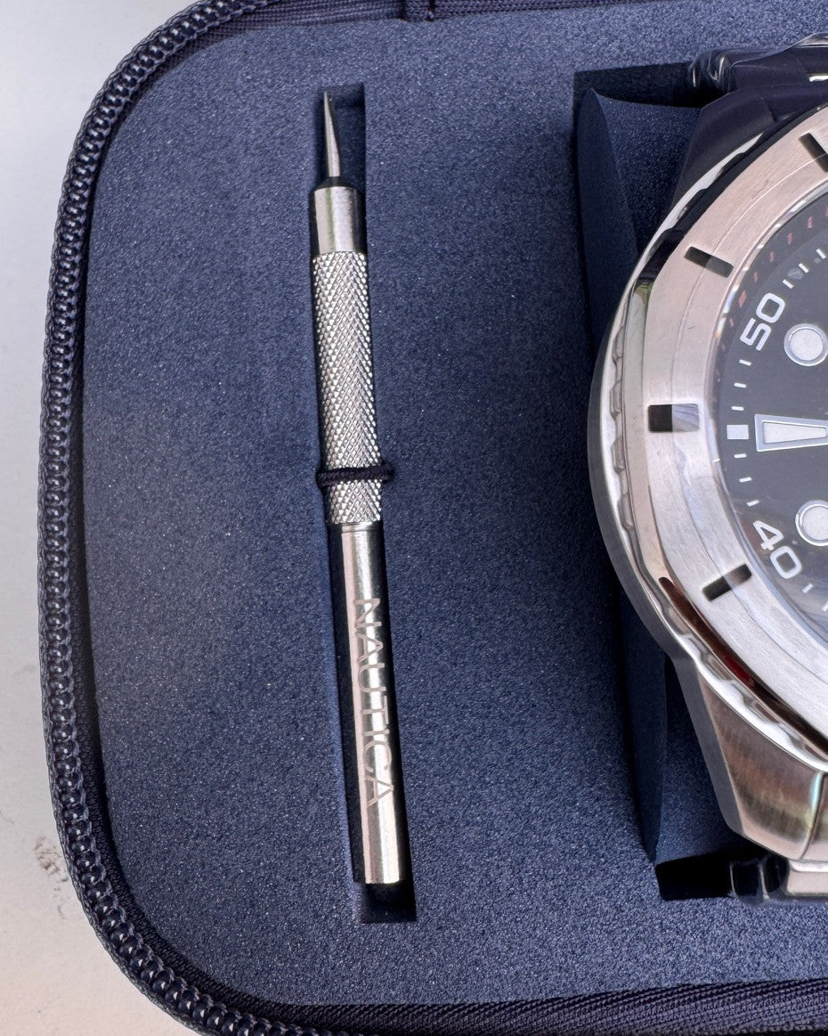 Nautica Stainless Steel Bracelet and Black Silicone Strap Watch