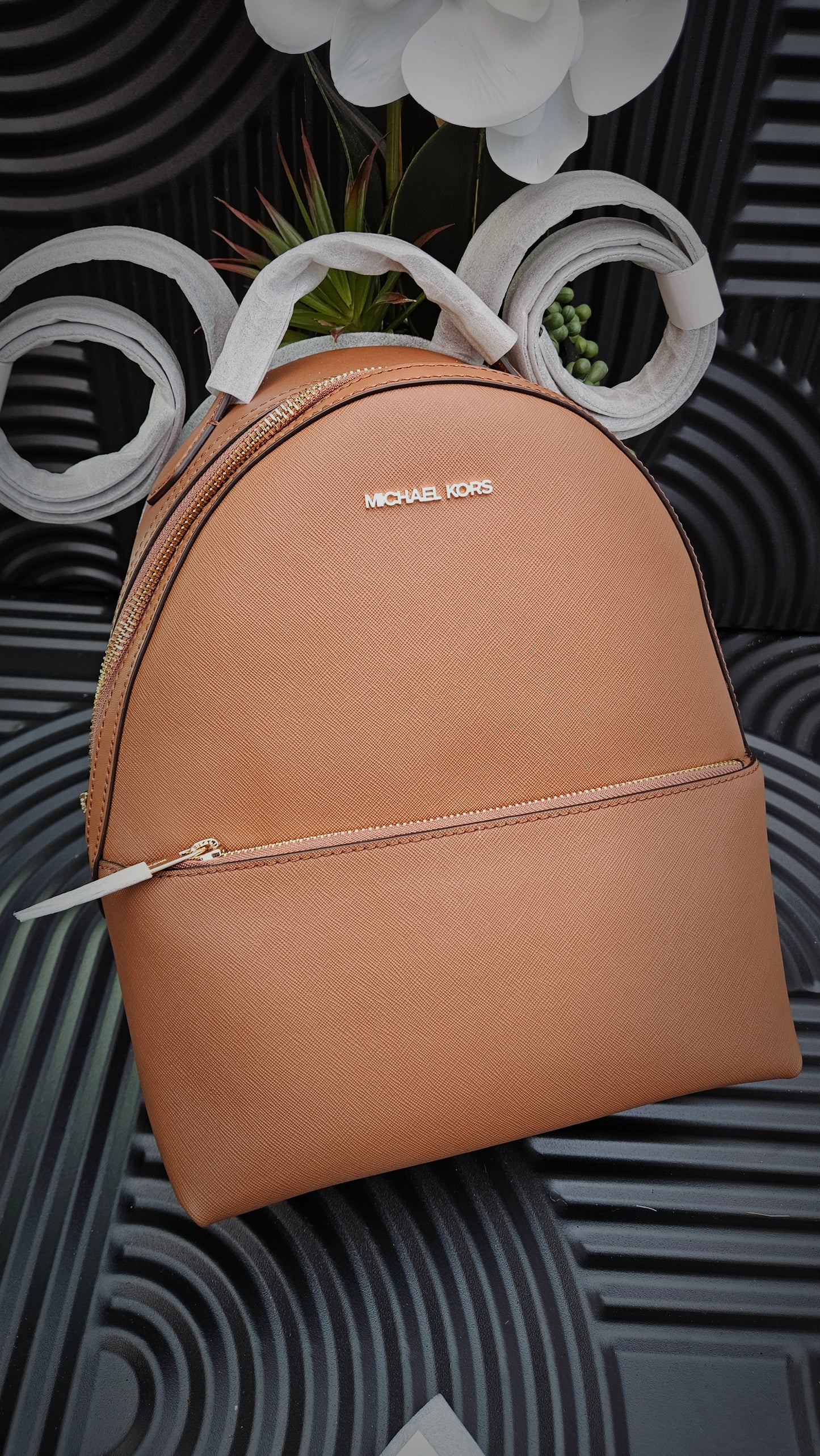 MK Brown Logo Detail Backpack - Authentic Retail Product