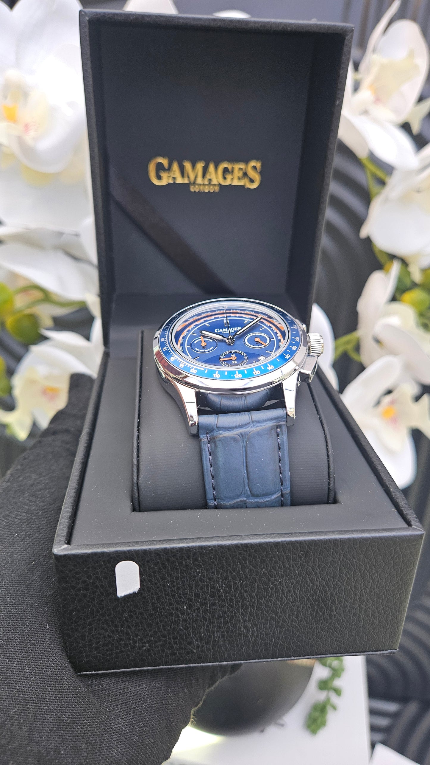 Blue Leather Chronograph Watch