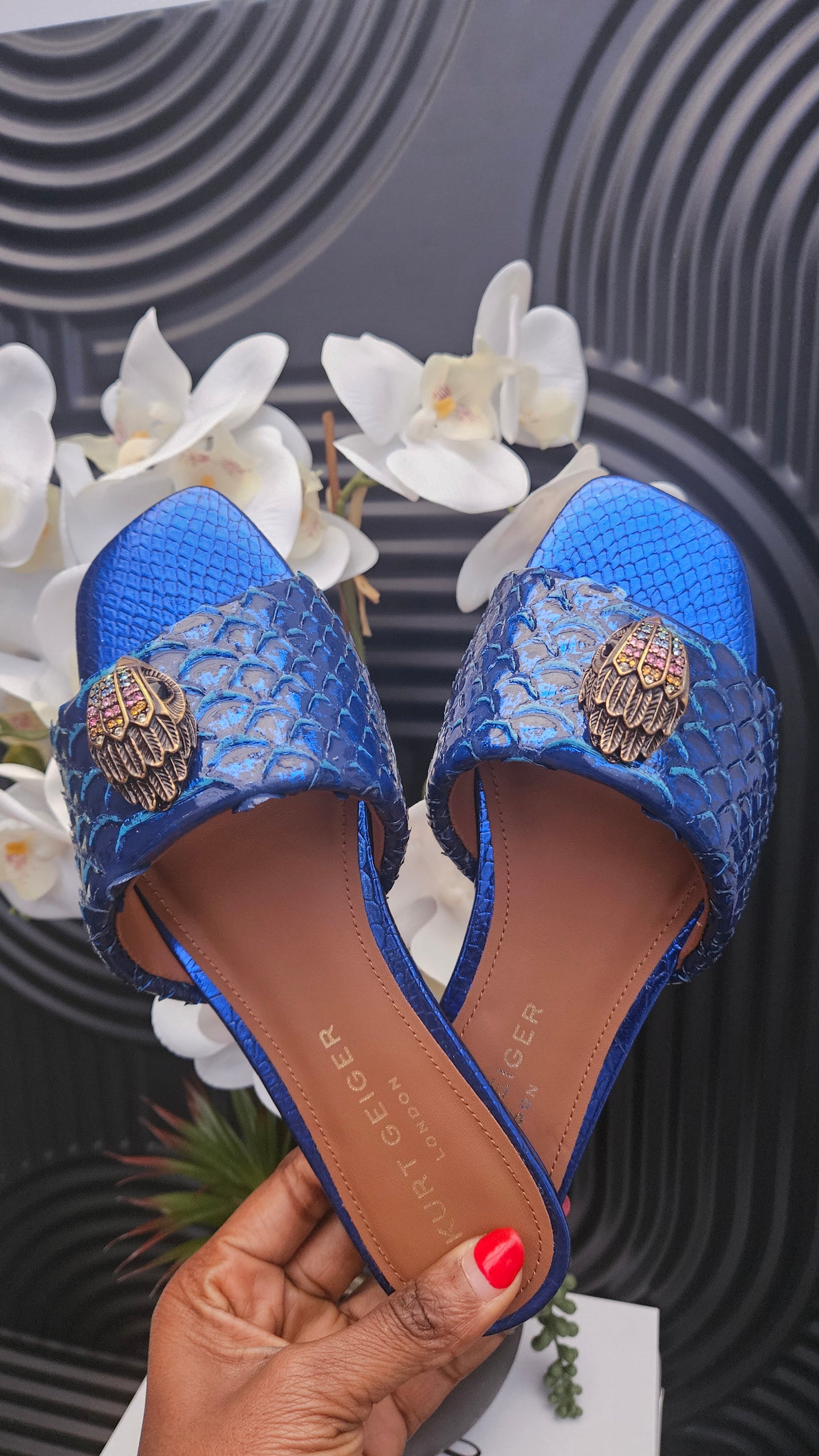 Kurt Geiger Snake Print Blue Sandal