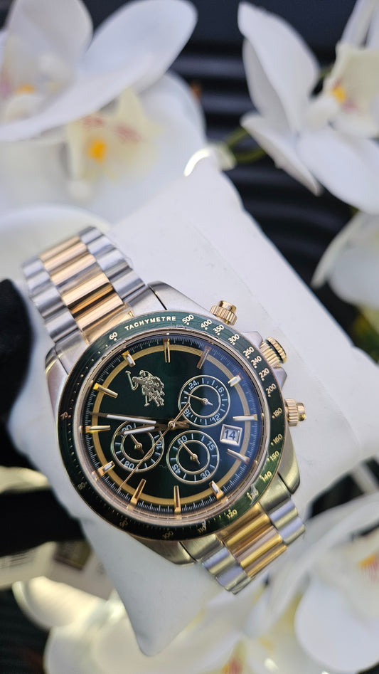 US Polo dual bracelet watch with green dial