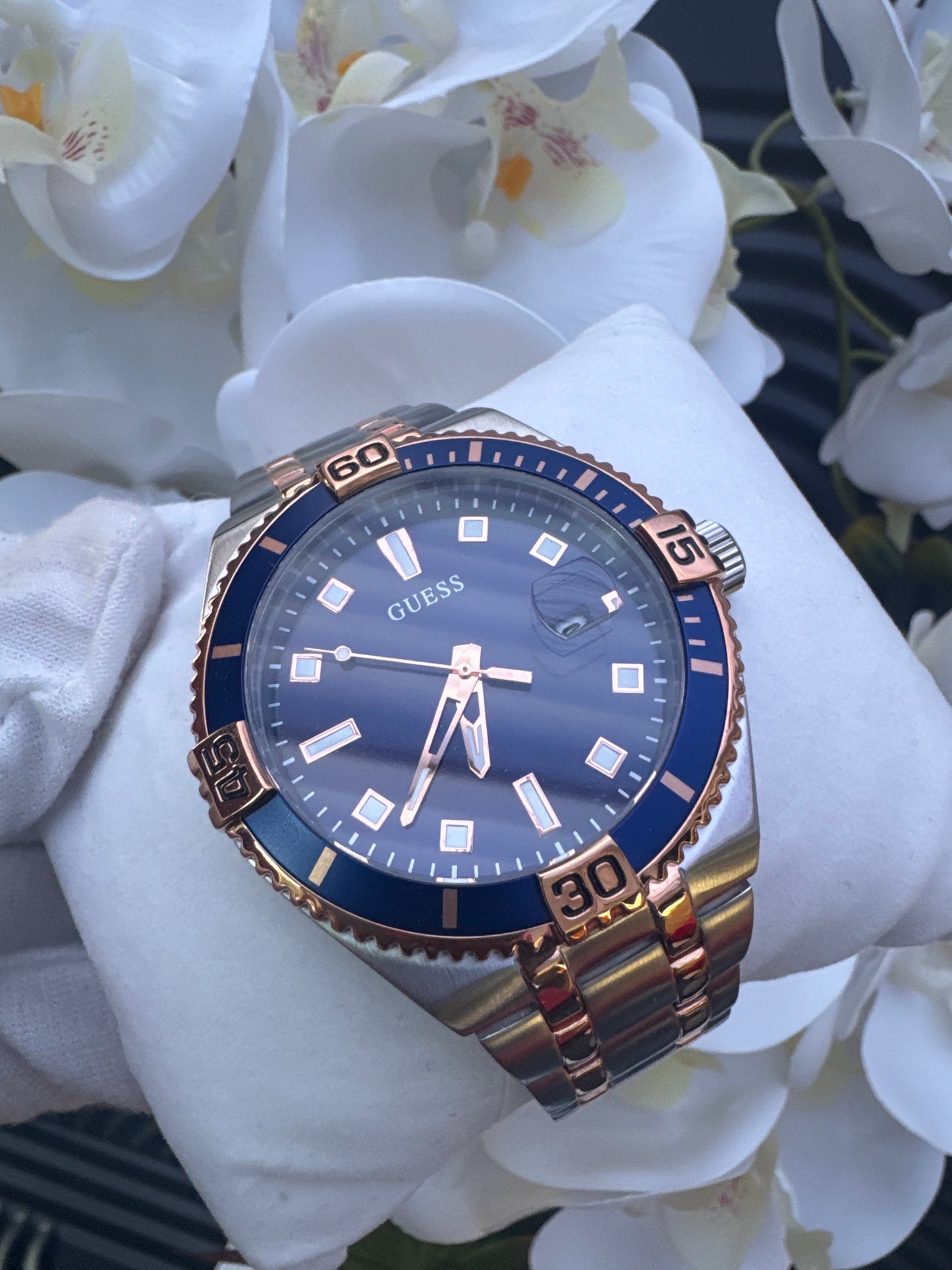 Guess Premier Blue Dial Two Tone Watch