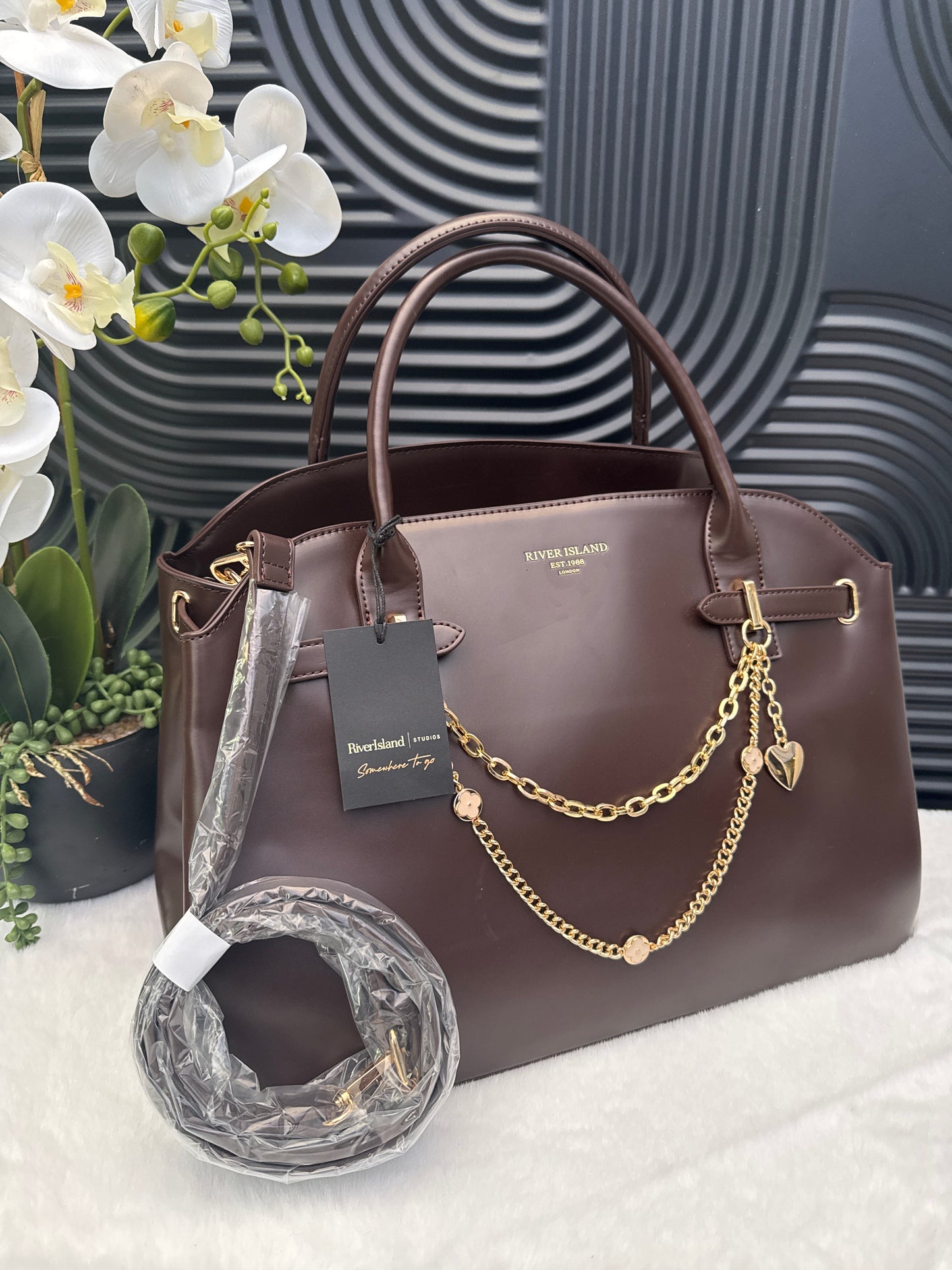 River Island Brown Charm Tote Bag