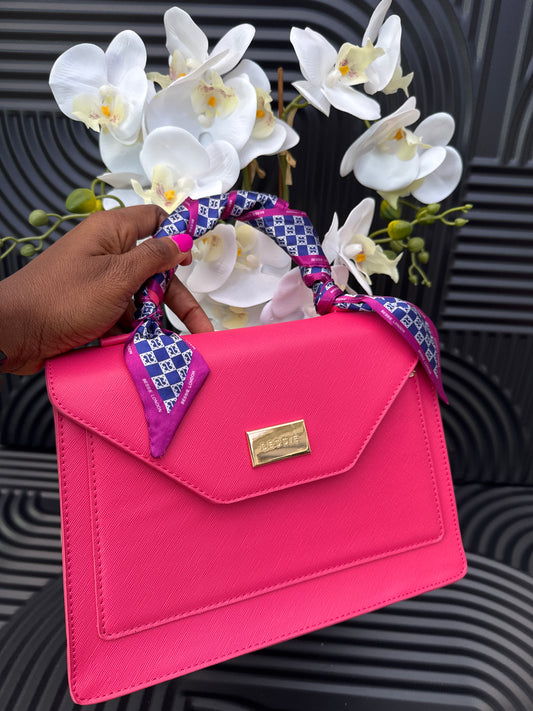 Pink structured bag with scarf detail
