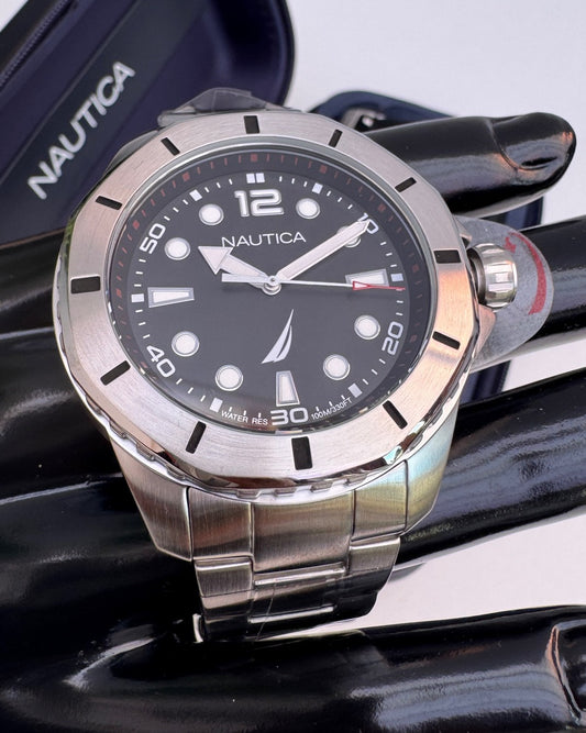 Nautica Stainless Steel Bracelet and Black Silicone Strap Watch