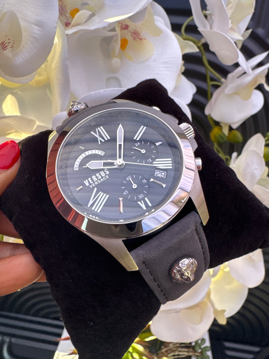Versus Versace Black Leather Chronograph Watch