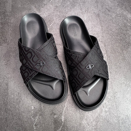 Unisex Monogram Cross Strap Sandals
