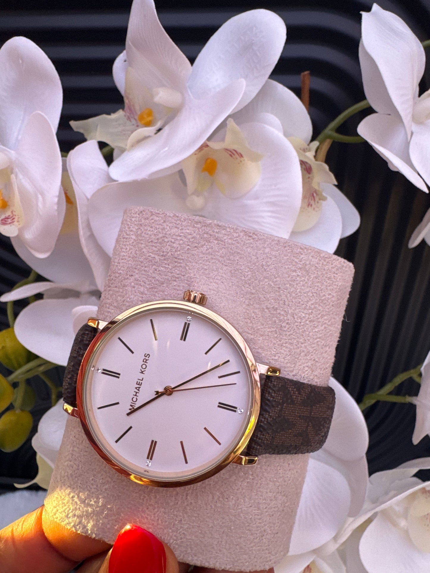 Michael Kors Monogram Leather Strap Watch