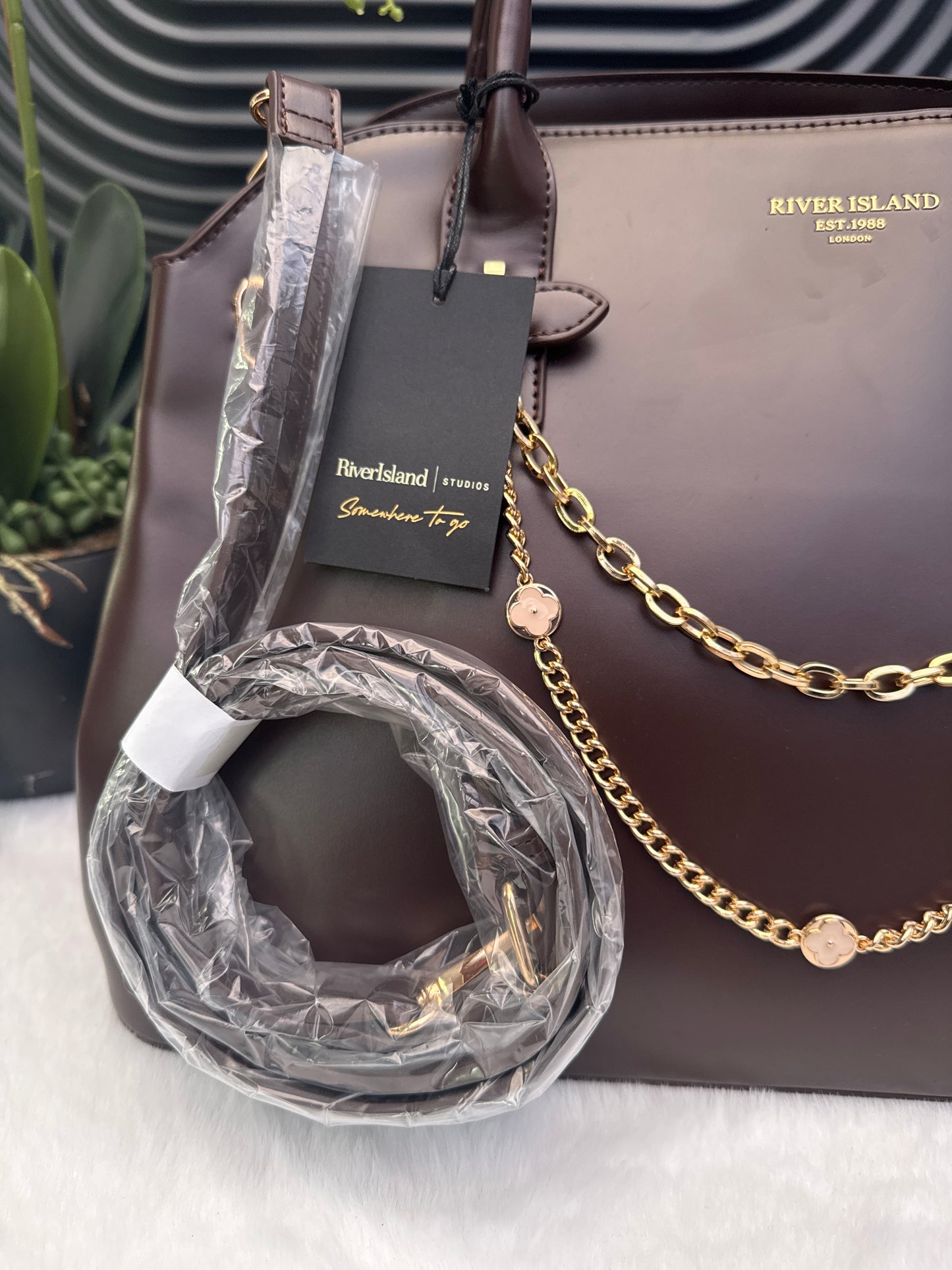 River Island Brown Charm Tote Bag