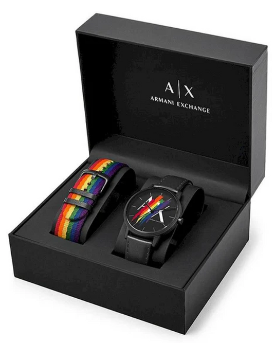 Armani Exchange rainbow quartz watch gift set