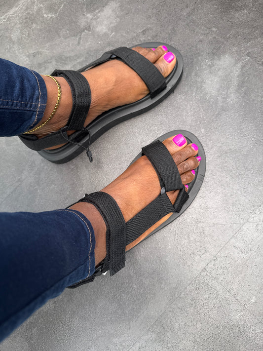Unisex Black Strappy Sandals