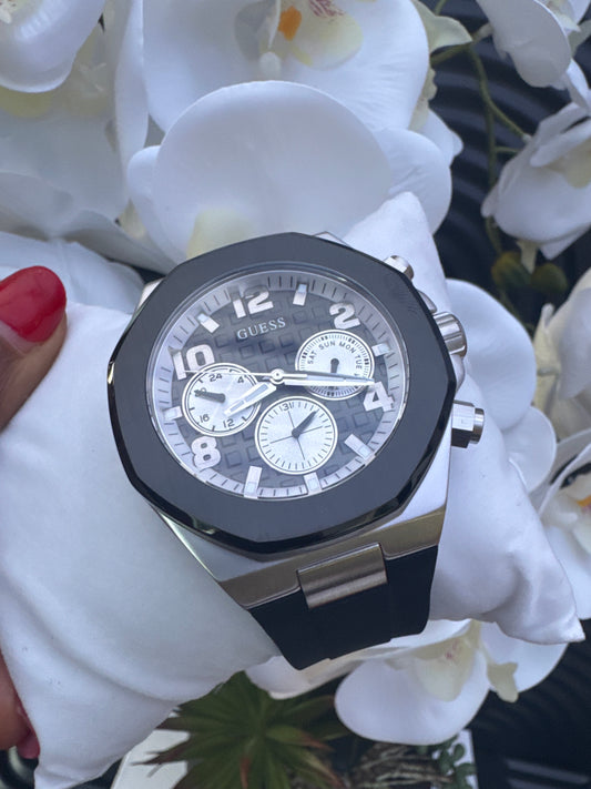 Guess  Black & Silver Tone Empire Chronograph Watch