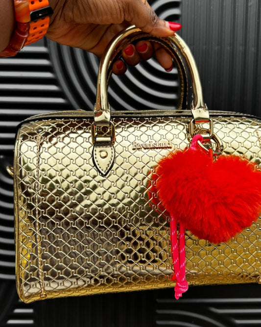 Gold Embossed Monogram Bowler Bag
