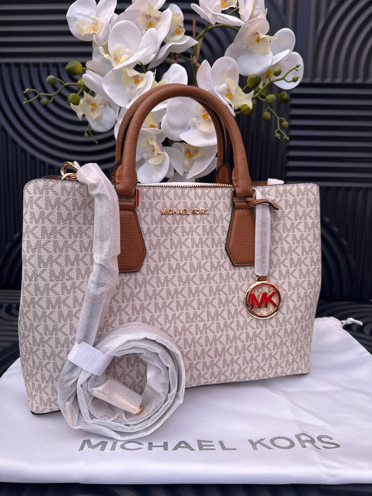 MK Large Logo and Leather Satchel