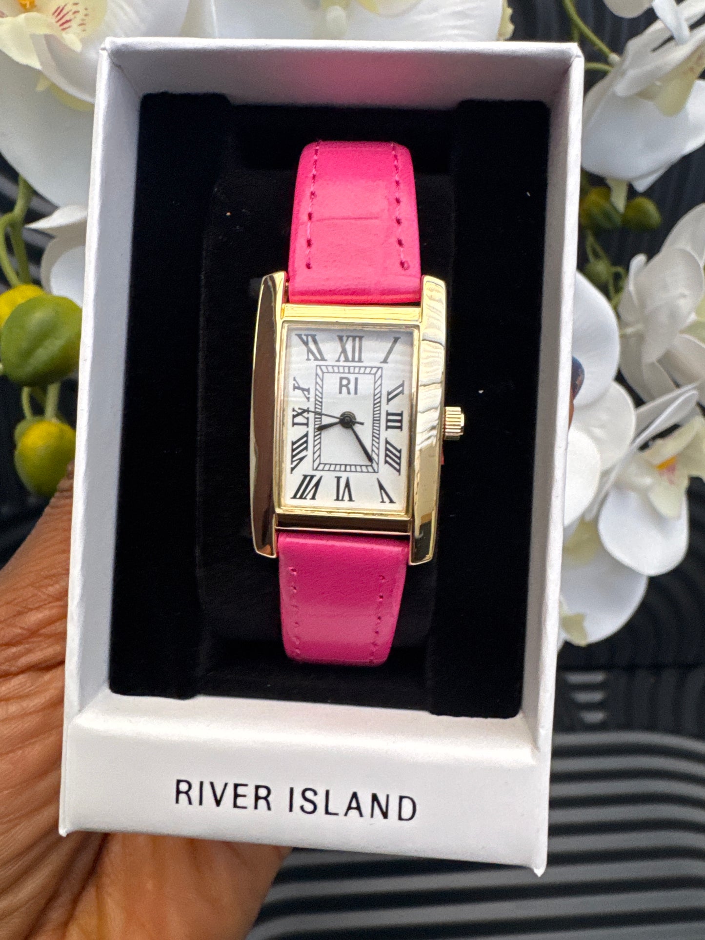 Pink  Leather Rectangular Watch