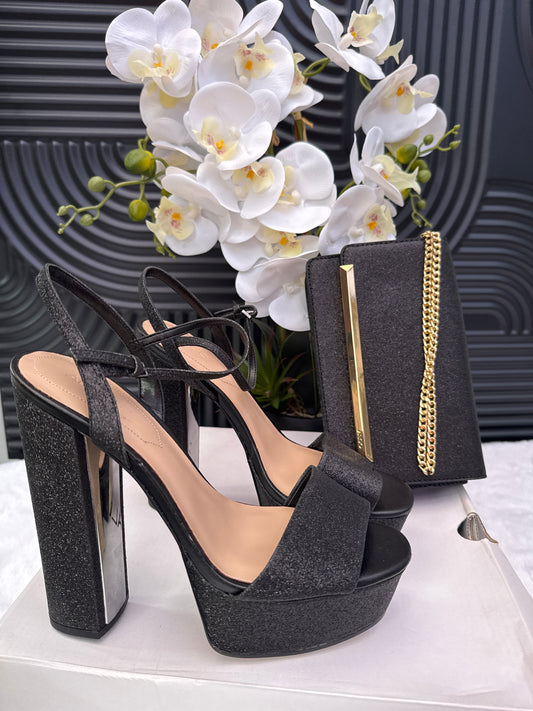 Black platform Sandal with matching purse