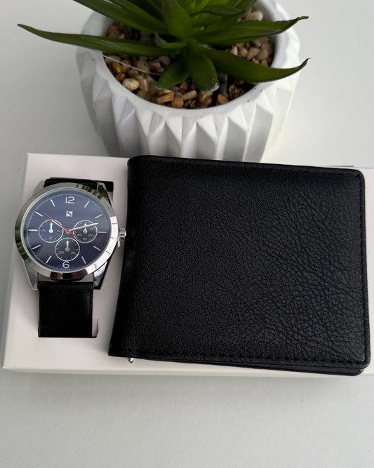 Black Chronograph Watch & Wallet Set