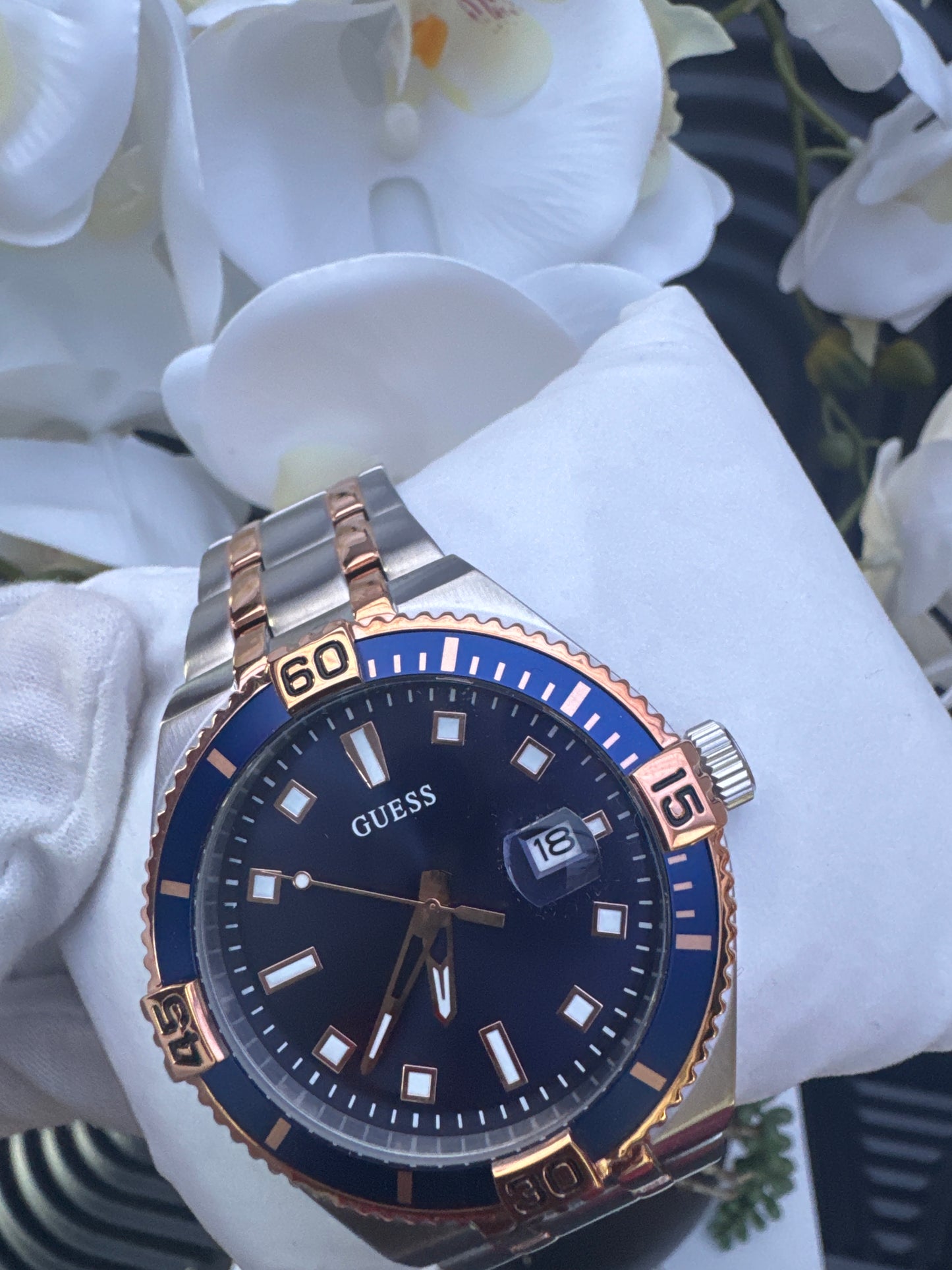 Guess Premier Blue Dial Two Tone Watch