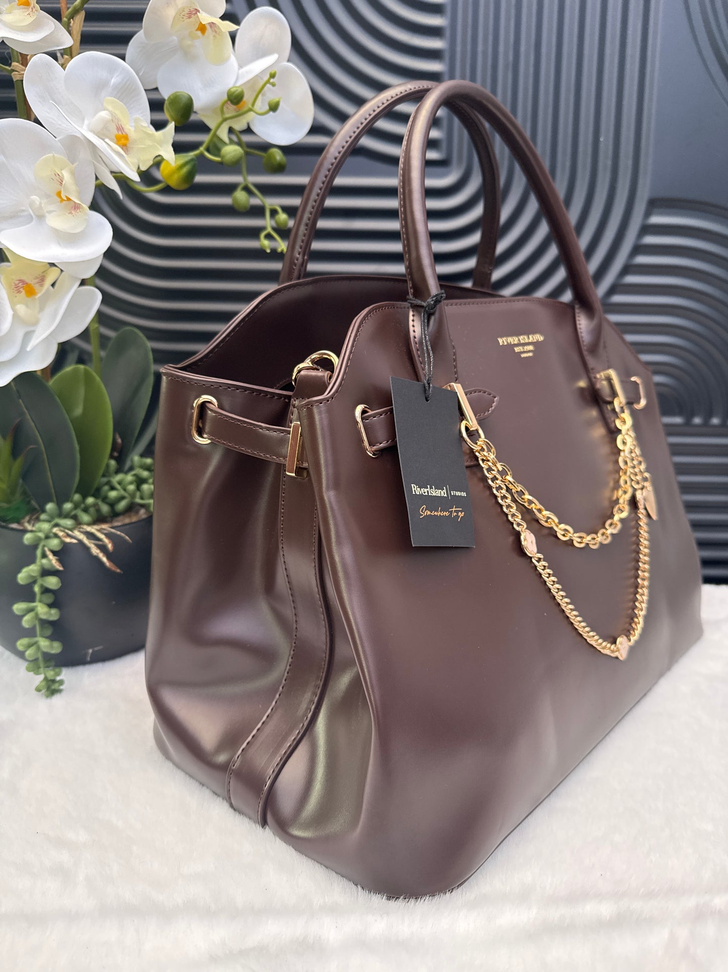 River Island Brown Charm Tote Bag