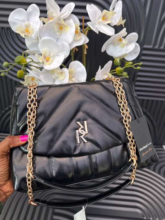 Black quilted chain strap shoulder bag