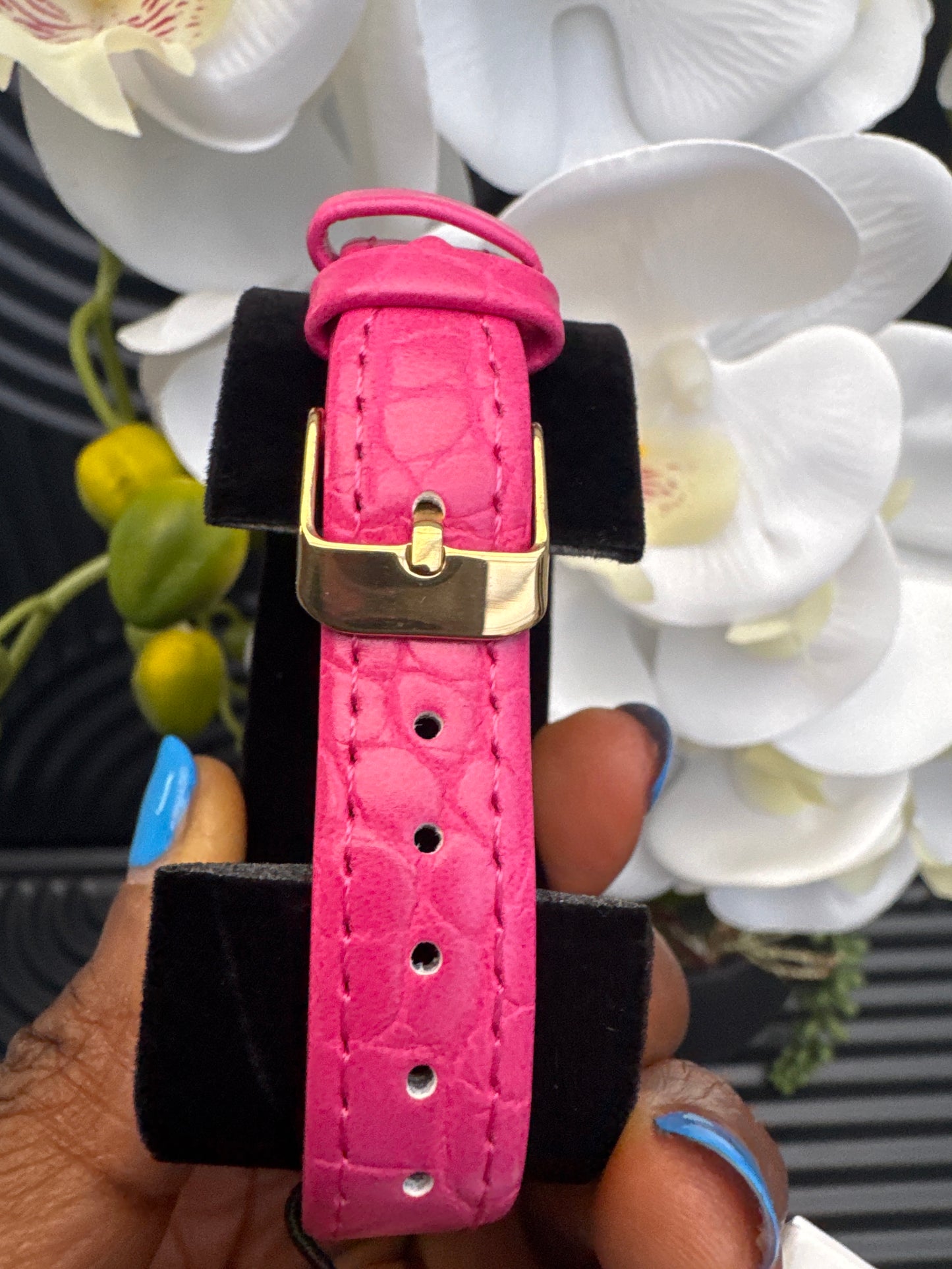 Pink  Leather Rectangular Watch