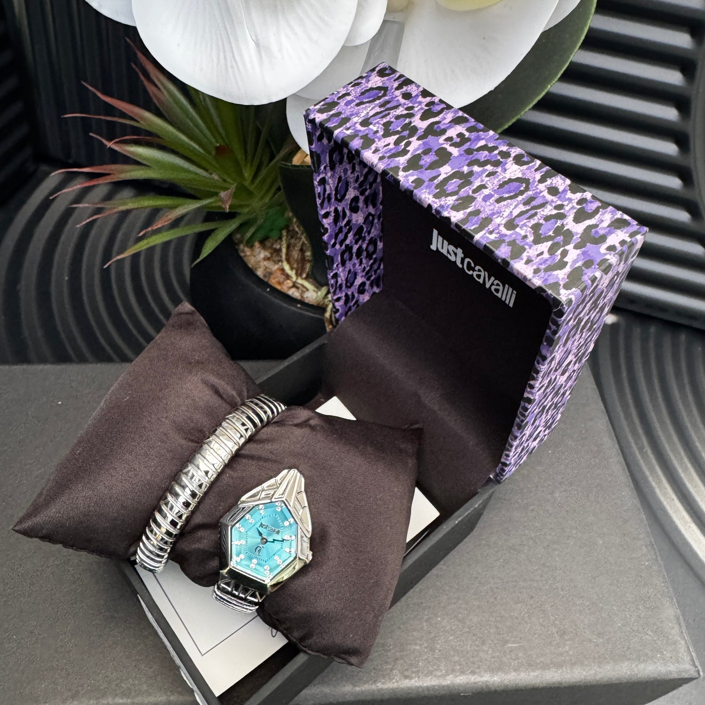 Just Cavalli Signature Silver with blue dial Watch
