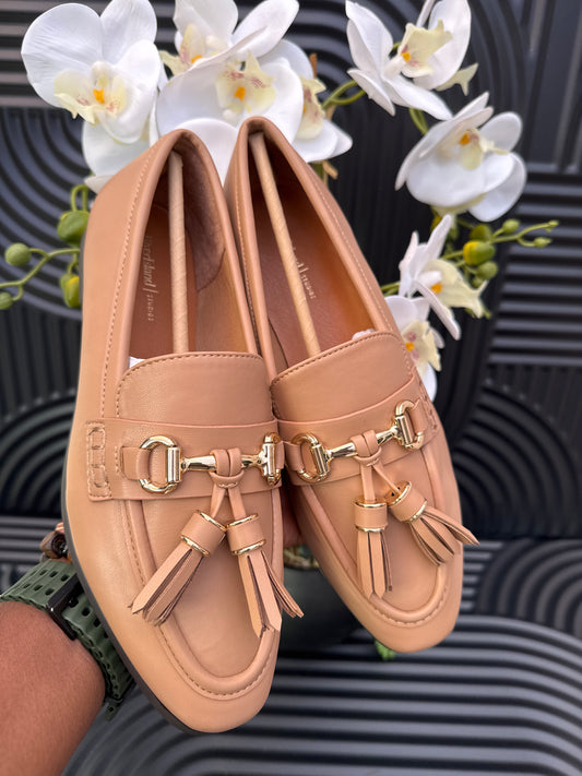 Nude Leather Tassel Loafers