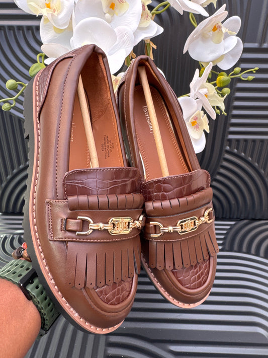 Brown Tassel Ladies Loafers