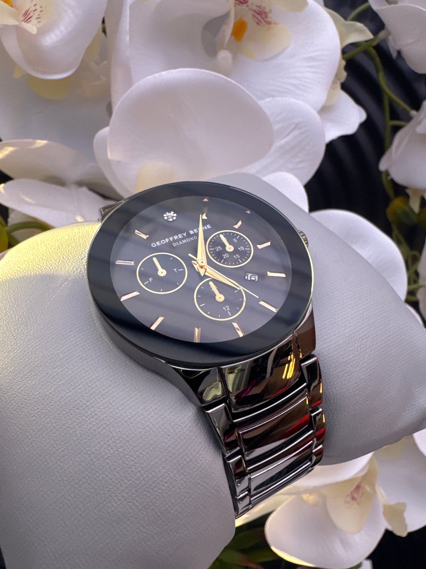 Gunmetal Tone Genuine Diamond Bracelet Watch