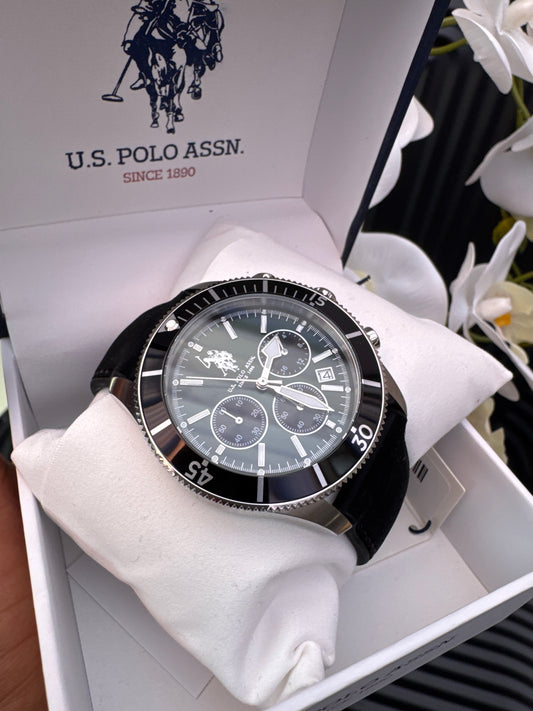US Polo Assn  Black & Silver Tone Argo Chronograph Watch