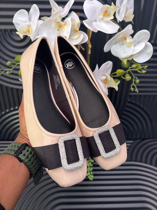 Beige Embellished Ballet Shoes